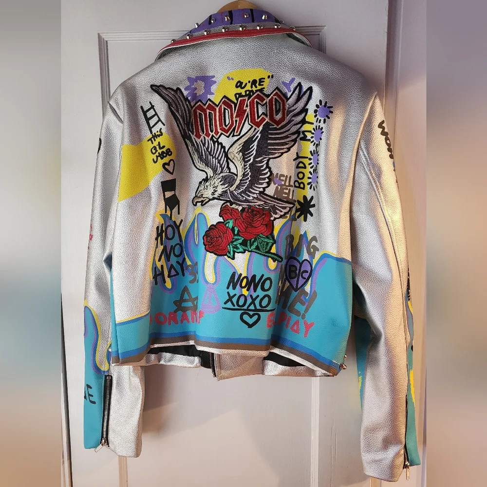 Colorful Graphic Leather Jacket - Picture 2 of 3